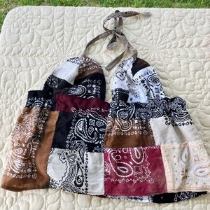 Handmade Quilted Halter Crop Top – Cowboy Tie-Dye Mix SKU 05061